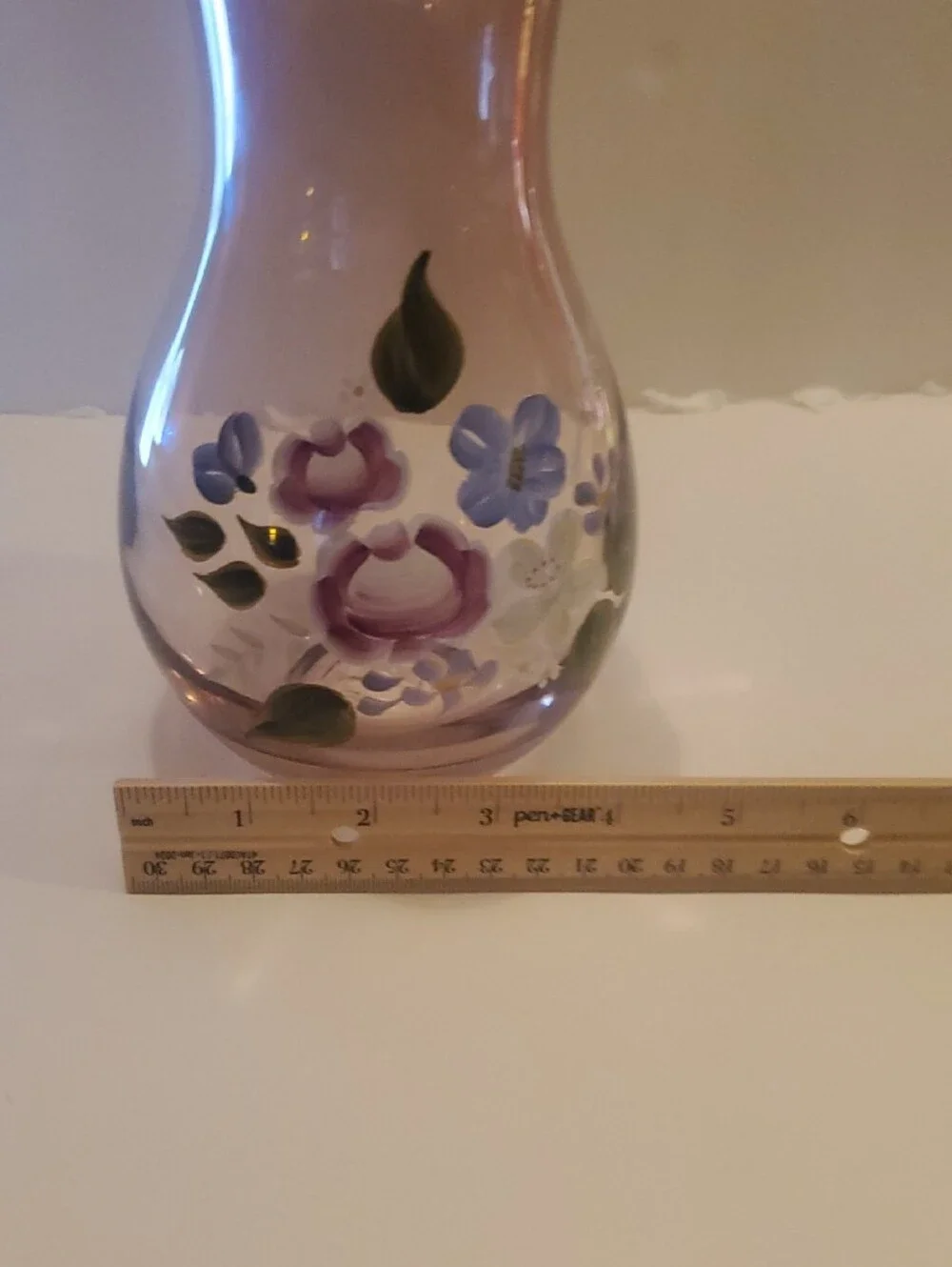 Vtg Fenton Purple Amethyst Glass Vase Hand Painted